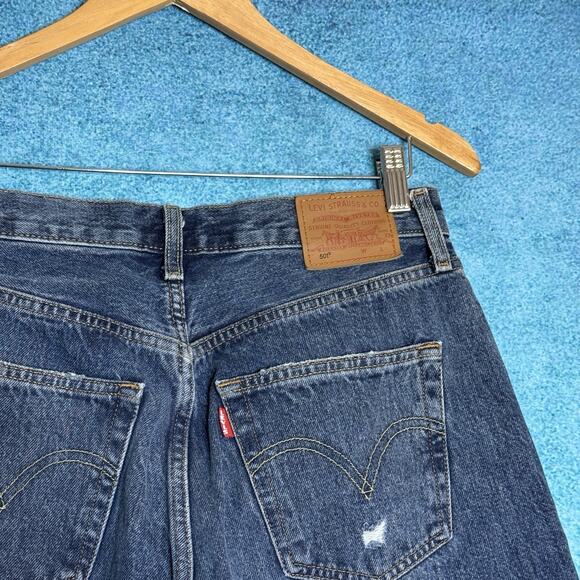 Women's Levi's 501 Premium Button Fly Jeans Distressed 28X32 Blue Fits 30x30.5 - Picture 9 of 16